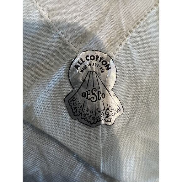 Vintage Ladies Hankie By Desco Embroidered Blue And White Floral NOS Semi Sheer - Picture 3 of 6